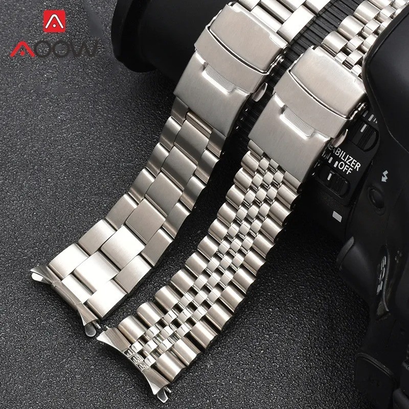 Curved End Metal Stainless Steel Oyster Style Replacement Watch Band