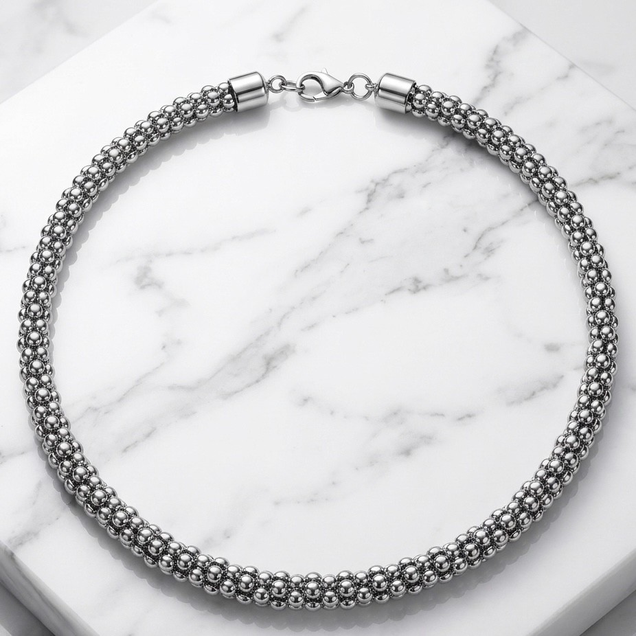 Bold Round Popcorn Coreana Chain Necklace Stainless Steel QVC