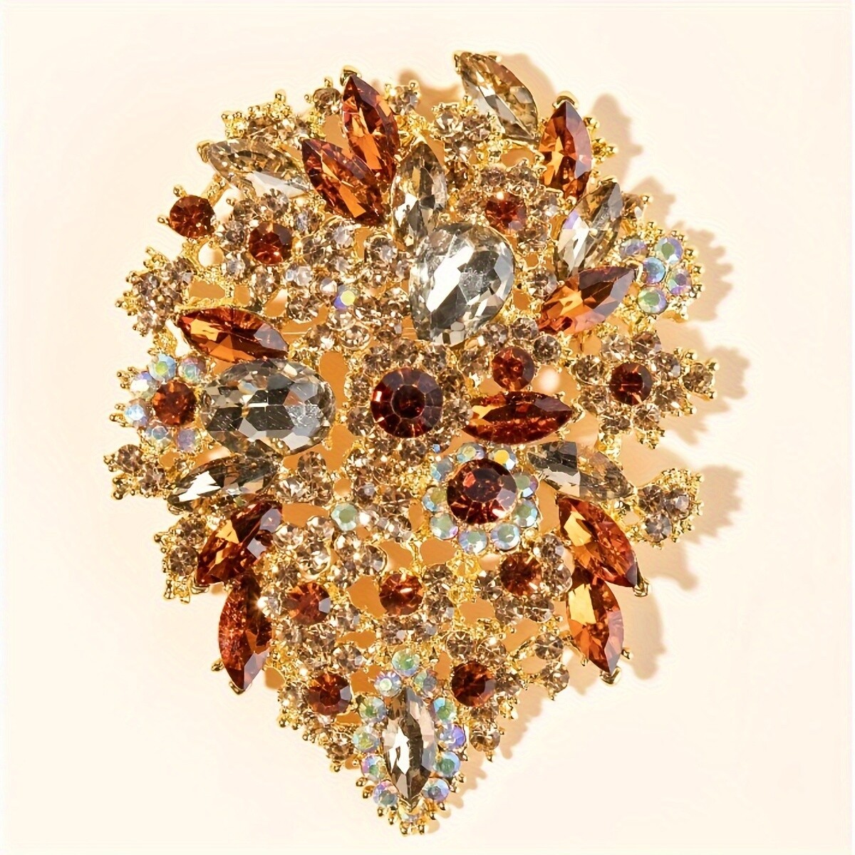 Luxury Rhinestone Brooch Pin, Elegant Gold Plated Sparkling Gemstone Accessory