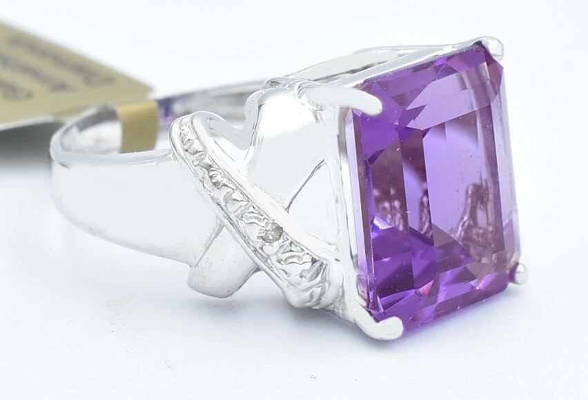 GENUINE 6.53 Cts AMETHYST & DIAMONDS RING 10K WHITE GOLD – Free Appraisal -NWT