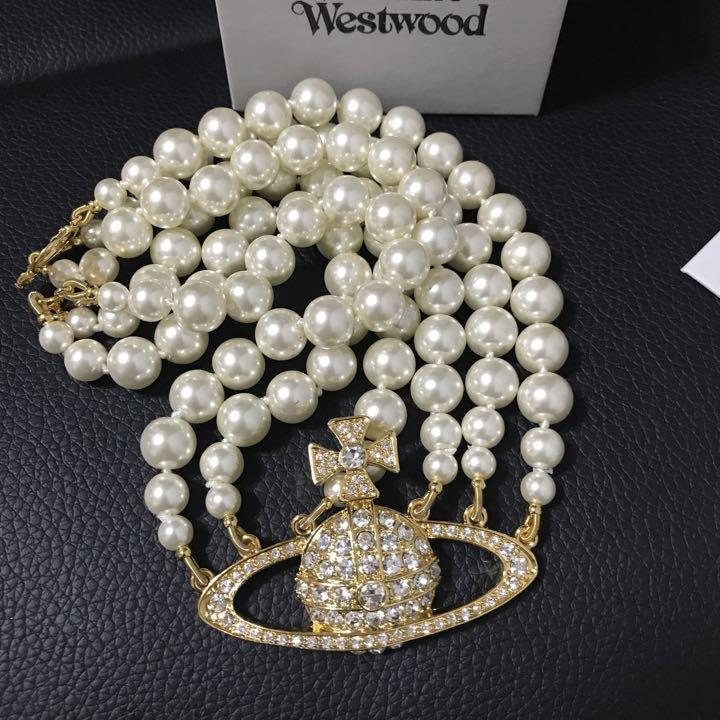 Vivienne Westwood Necklace Triple Pearl Choker Gold IN BOX [EJ00