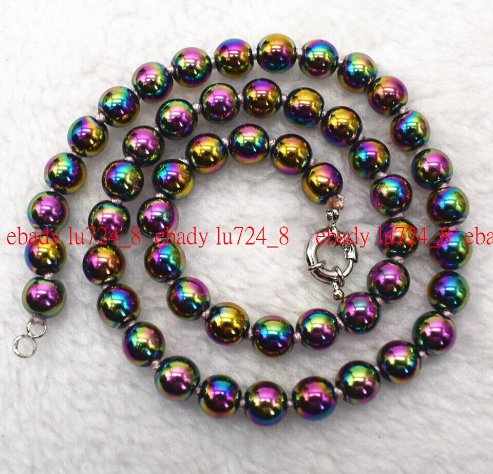 Healing 6/8/10mm Rainbow Hematite Gemstone Beads Necklace Jewelry 16-48″ Strand