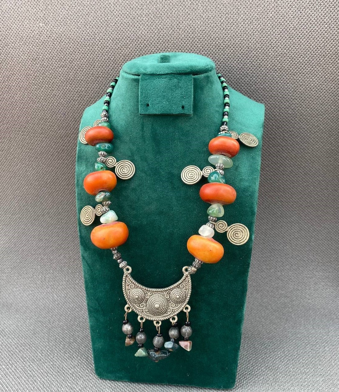 Handmade African Berber Kabyle Enamel Bronze Necklace Jewelry Tuareg Tribal
