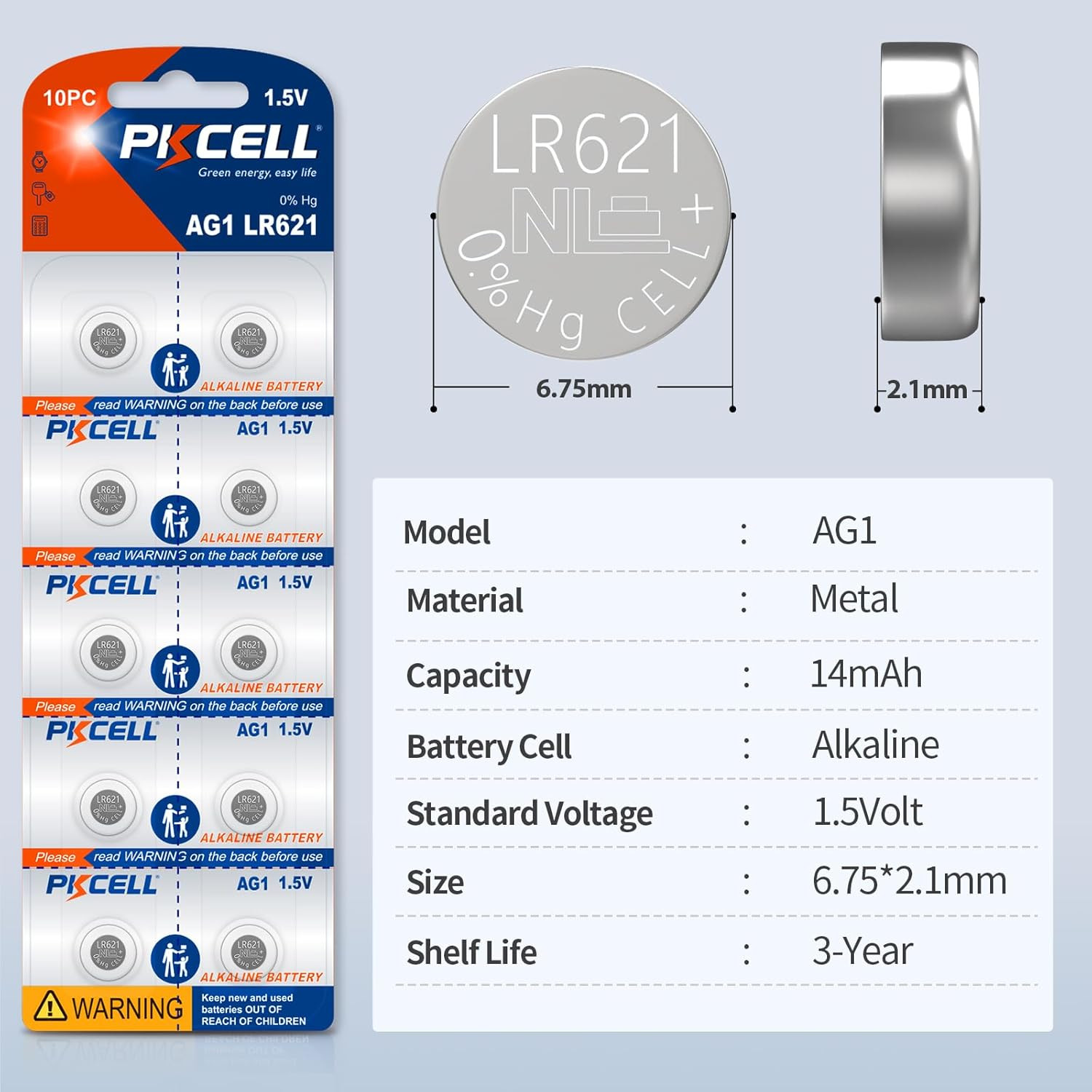 PKCELL 20 Pack Sr621Sw Watch Battery AG1 Battery 1.5V LR621 363 364 Watch Batter