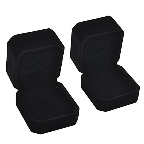 Set of 2 Unit Classic Velvet Couple Ring Box Black Box for Ring Or Earring
