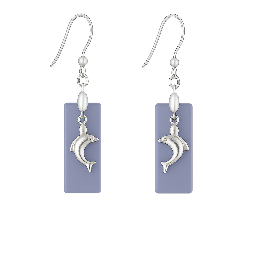 Bohemian Vacation Style Sea Glass Earrings – Beach Dolphin Dangle Earring Set