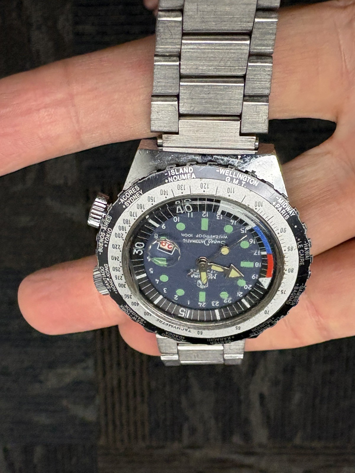 Vintage Diver Mortima Watch Compressor SuperDatomatic Gmt World Time Waterproof