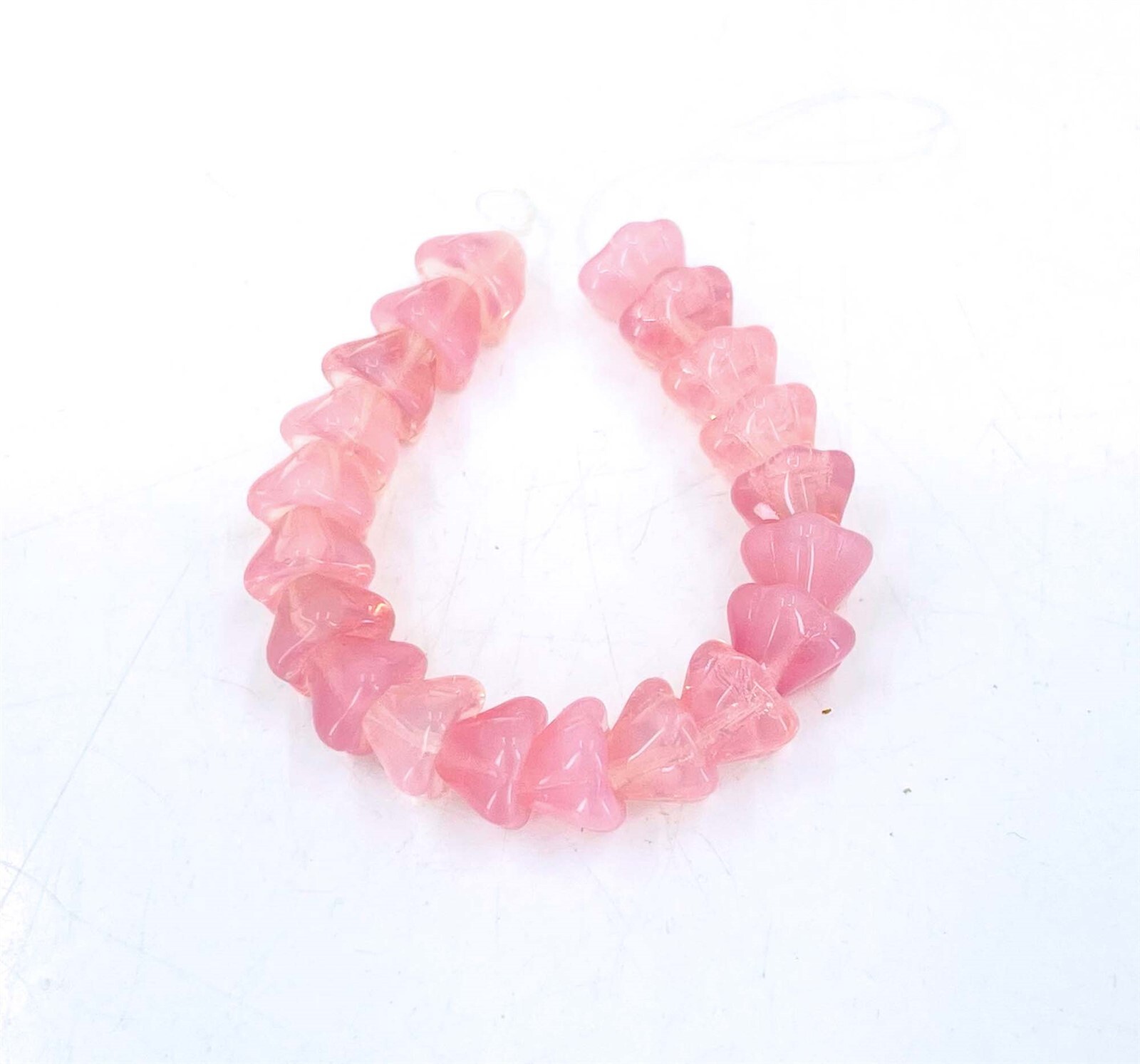 20 Czech Glass Baby Bell Flower Beads – Light Milky Pink 8x6mm