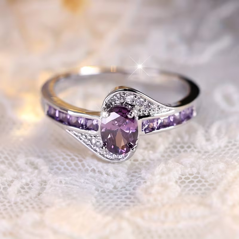 Beautiful Amethyst & Cubic Zirconia Ring, Size 11. FREE SHIP IN THE USA!