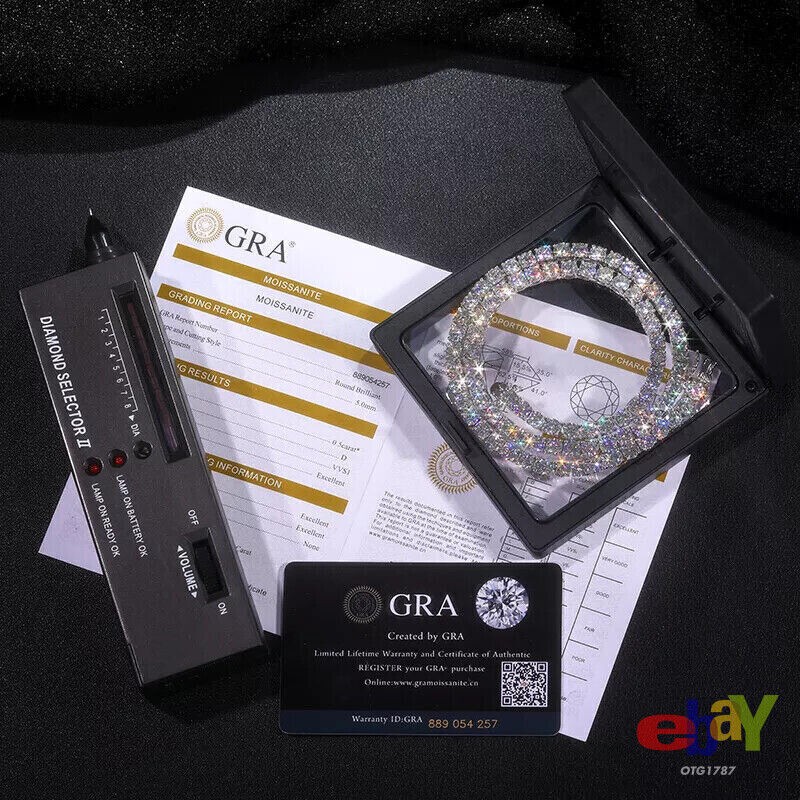 2-6.5mm 16-24″ VVS1 D Moissanite Tennis Chain Necklace 925 Silver Passes Tester!