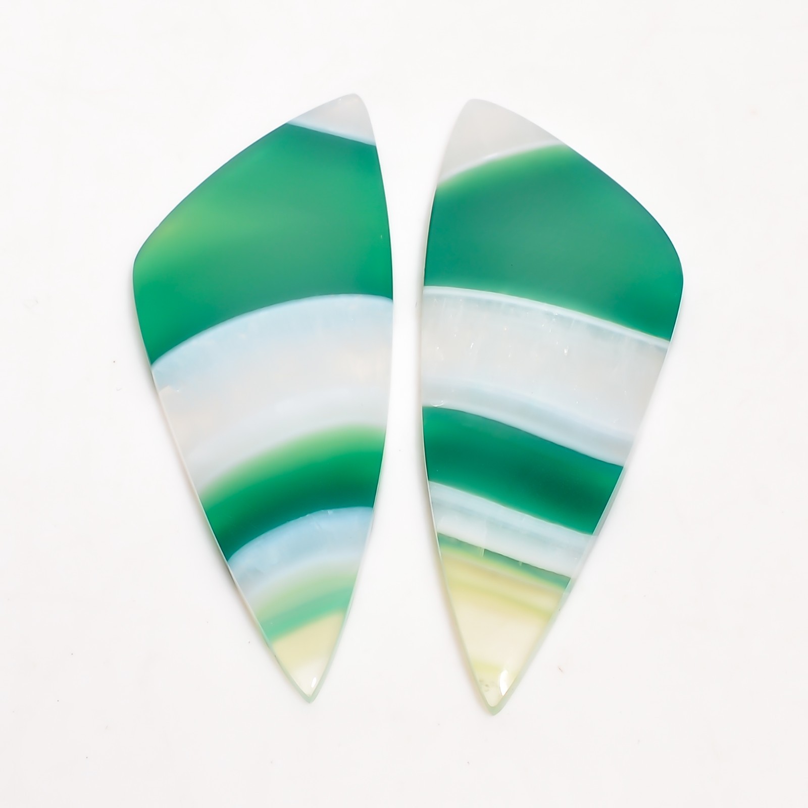 Green Banded Agate Gemstone Matching Pair 46x19mm Fancy Shape Earrings Stone