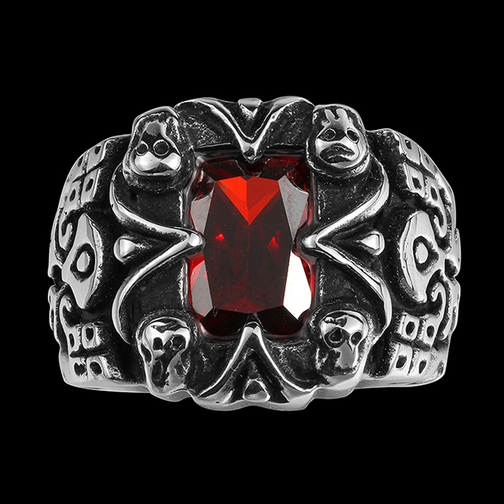 Stainless Steel Gothic Biker Tribal Ring Black Red Men’s UnIsex B202