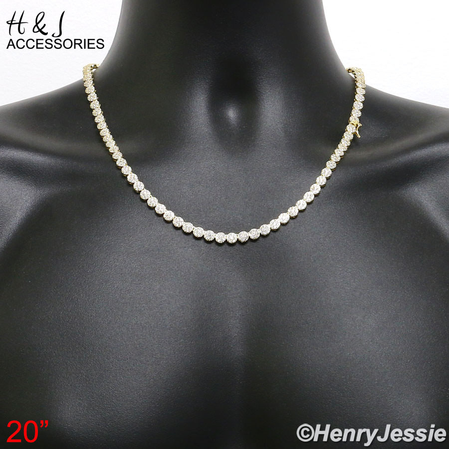 MEN 925 STERLING SILVER 18″-30″X5MM GOLD PLATED 1 ROW CZ CLUSTER NECKLACE*GN15