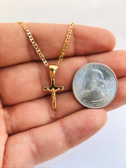 Crucifix Necklace 14K Pendant Chain GF Charm Gifts Religious Elegance Stelish