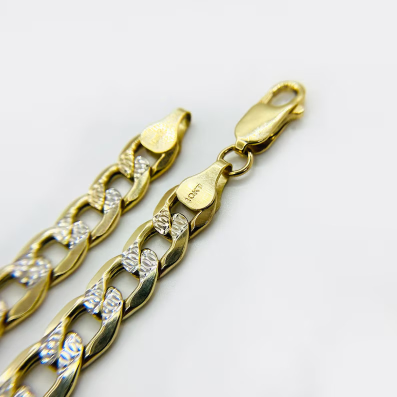2mm Real 10K Yellow Gold Pave Cuban Curb Bracelet for Men’s & Women’s