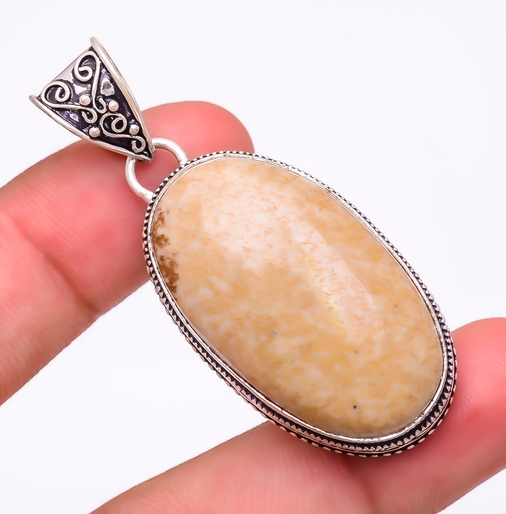 Natural Picture Jasper Gemstone 925 Silver Plated Jewelry Pendant 2.1″ M1529