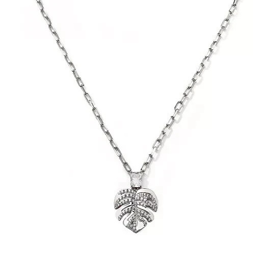Eliot Danori Silver Tone Pave Leaf Drop Necklace 18″L NWT $88