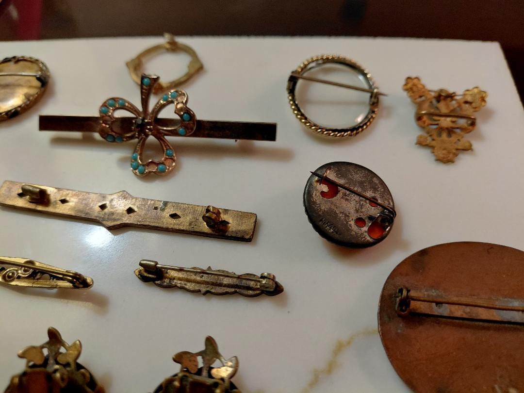 Antique Victorian Jewelry Lot Gold Filled, Mourning Brooches.