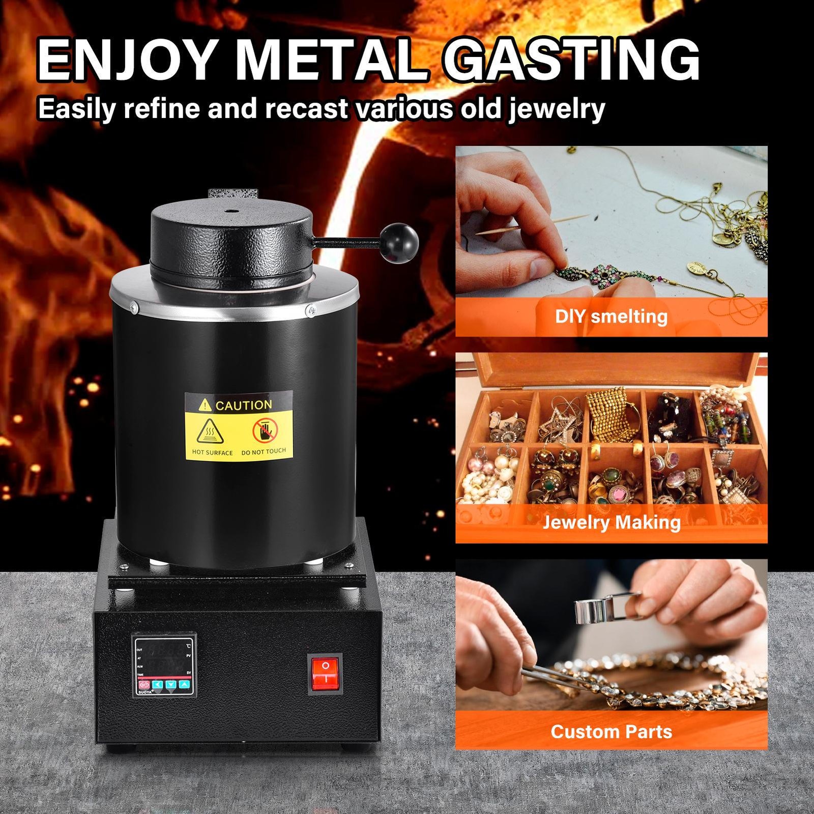3KG 1800W Electric Gold Melting Furnace for Copper Metal Recycling New