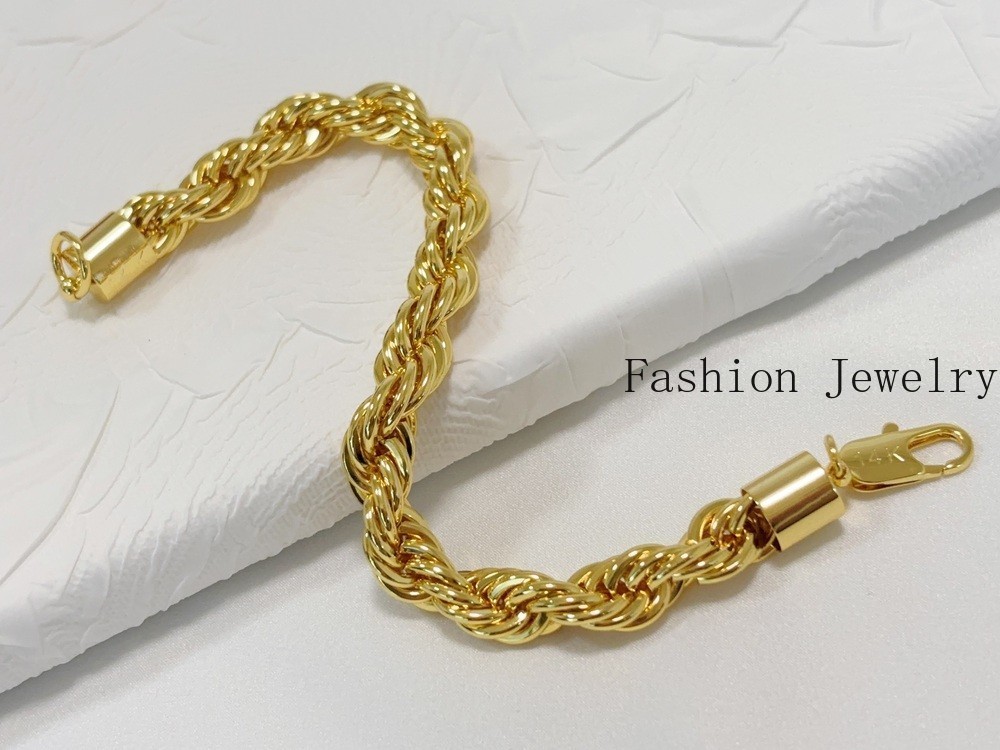 14K Yellow Gold 10.5mm Diamond Cut Rope Chain Link Bracelet Men Women 7.5″