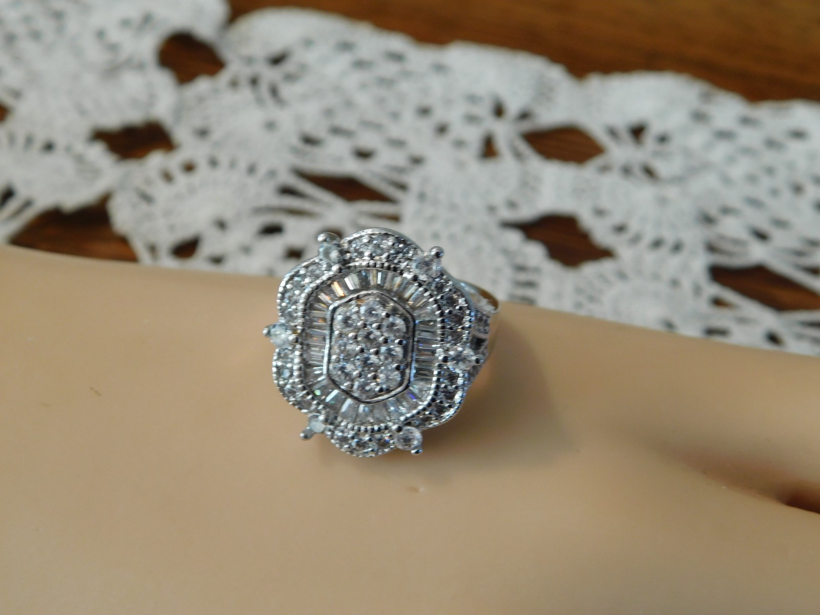 Sterling Silver Cubic Zirconia Statement Ring Size 7 Signed Canada 925