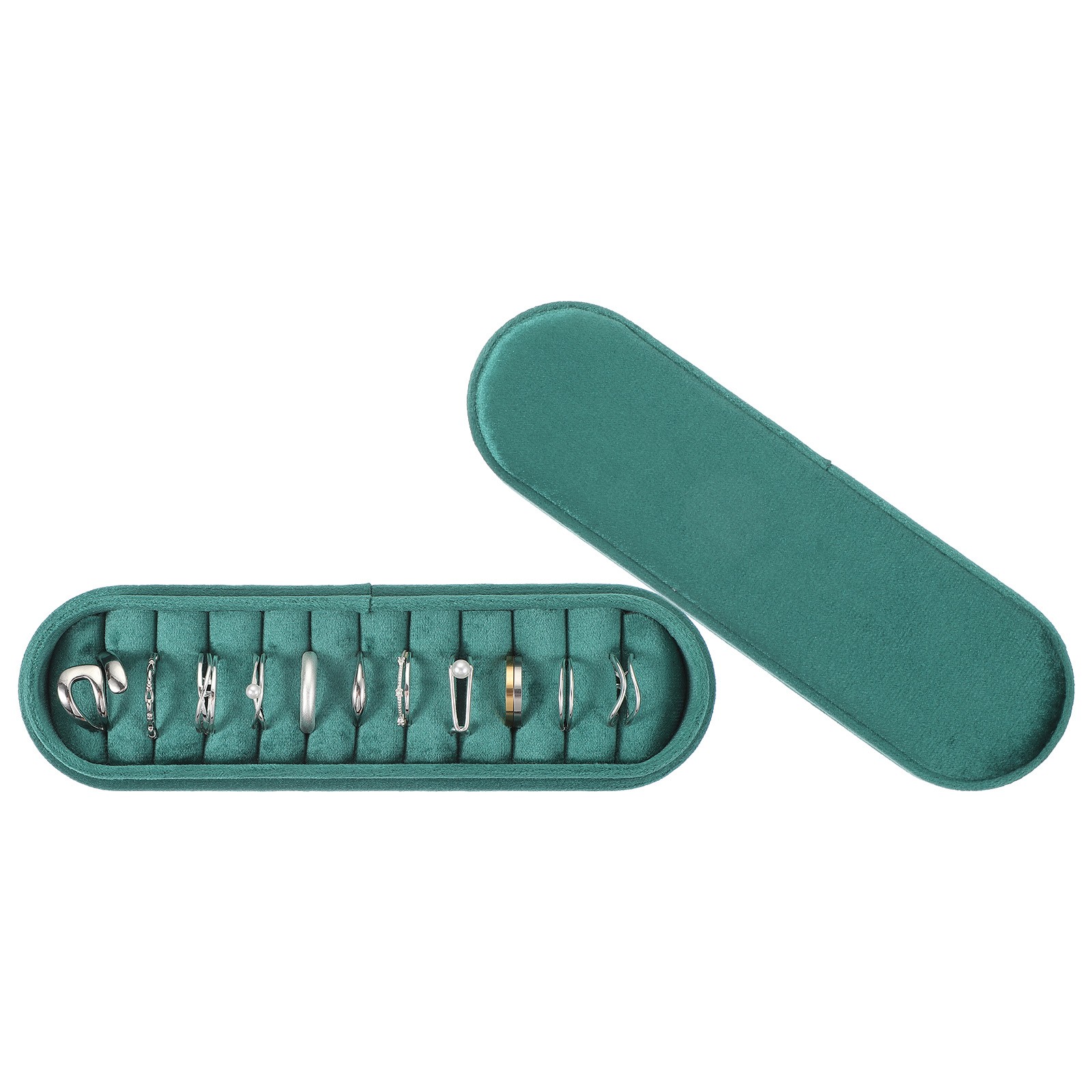 Velvet Ring Box Travel Jewelry Case Ring Holder Organizer Dark Green