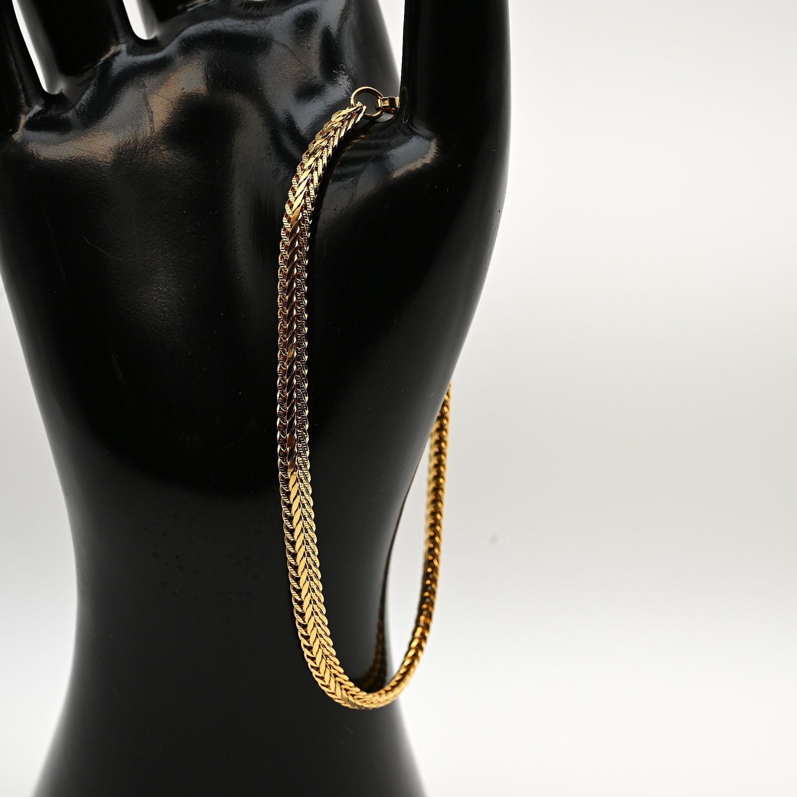 Gold Tone Herringbone Flat Snake Chain Bracelet 9.0 Inch Lobster Clasp Classic