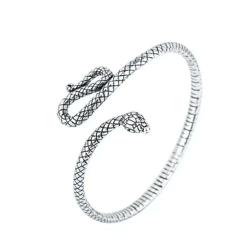 Women Bracelet Retro Snake Punk Elegant 925 Sterling Silver Cuff Vintage Bangle