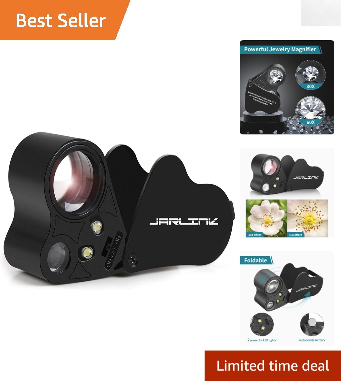 Elegant Foldable Jewelers Loupe with 30X 60X Magnification & Bright Illumination