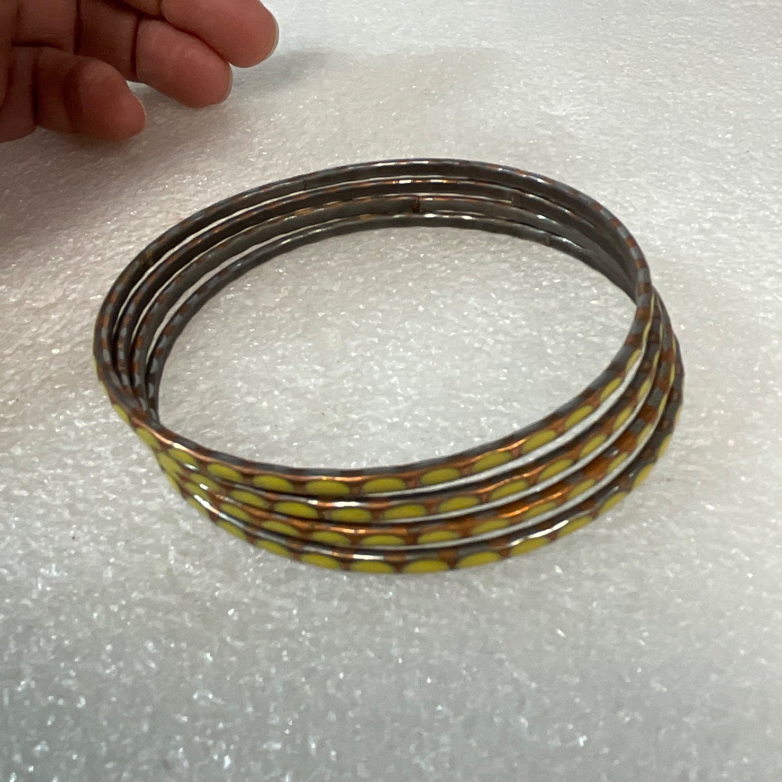 8in Yellow Brown Enamel Bangle Bracelet Lot of 4 Lightweight Stackable Jewelry