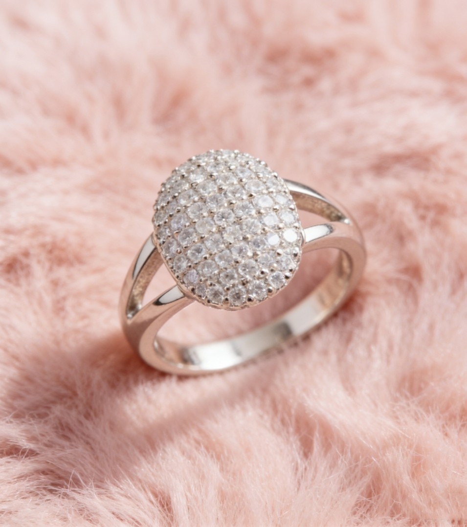 Sparkly Clear Zircon Full Pave Simple Double Fork Silver Plated Eternal Ring #5