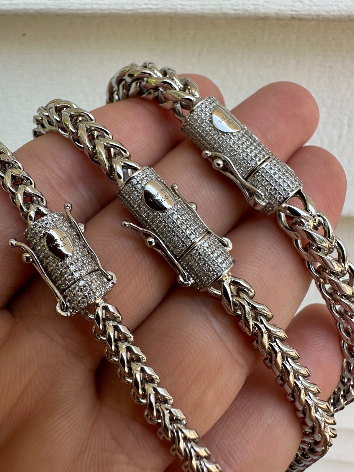 Iced MOISSANITE Clasp Stainless Steel & 925 Silver Franco Chain Necklace 4-6mm