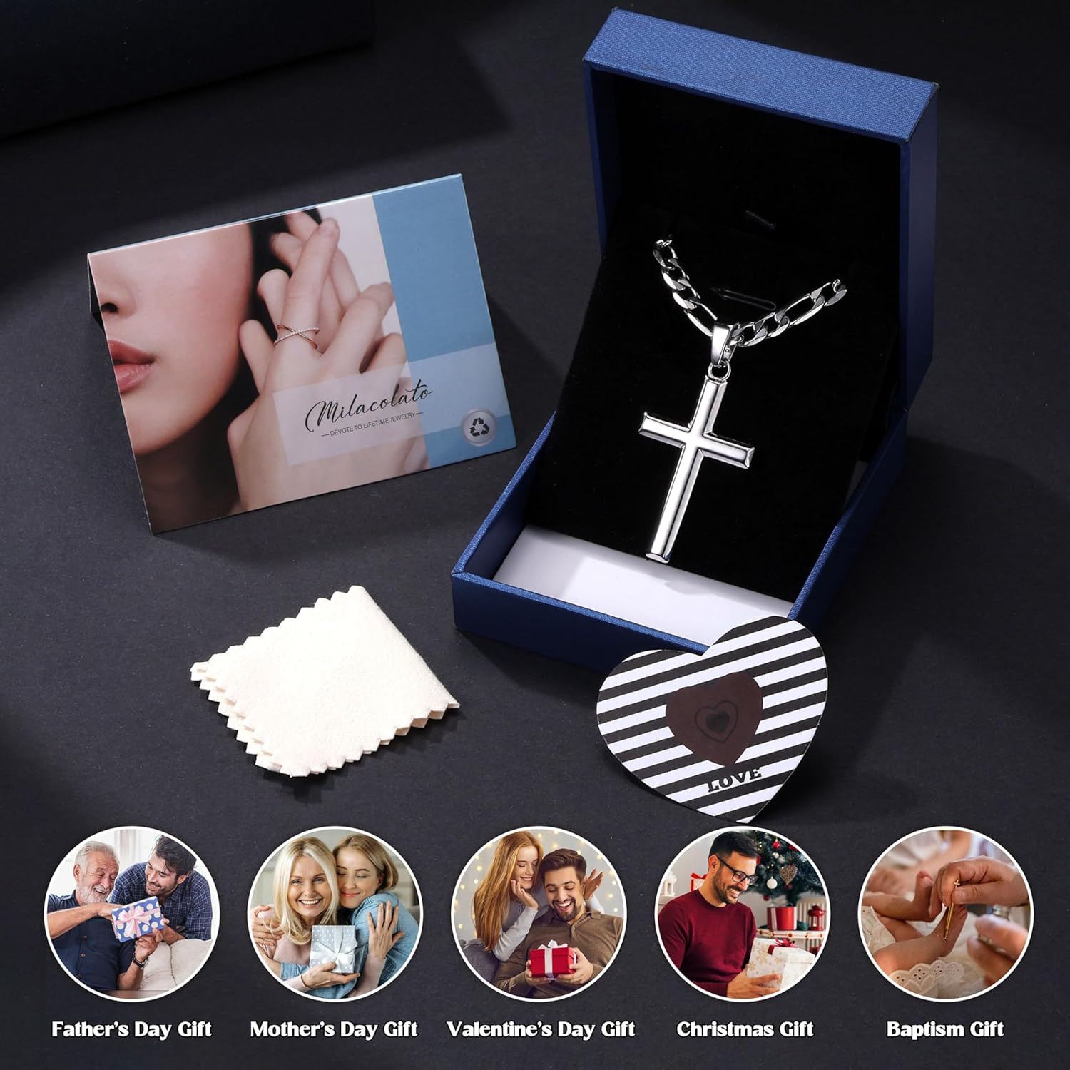925 Sterling Silver Cross Necklace for Men Women – 5Mm Durable 316L Stainless St