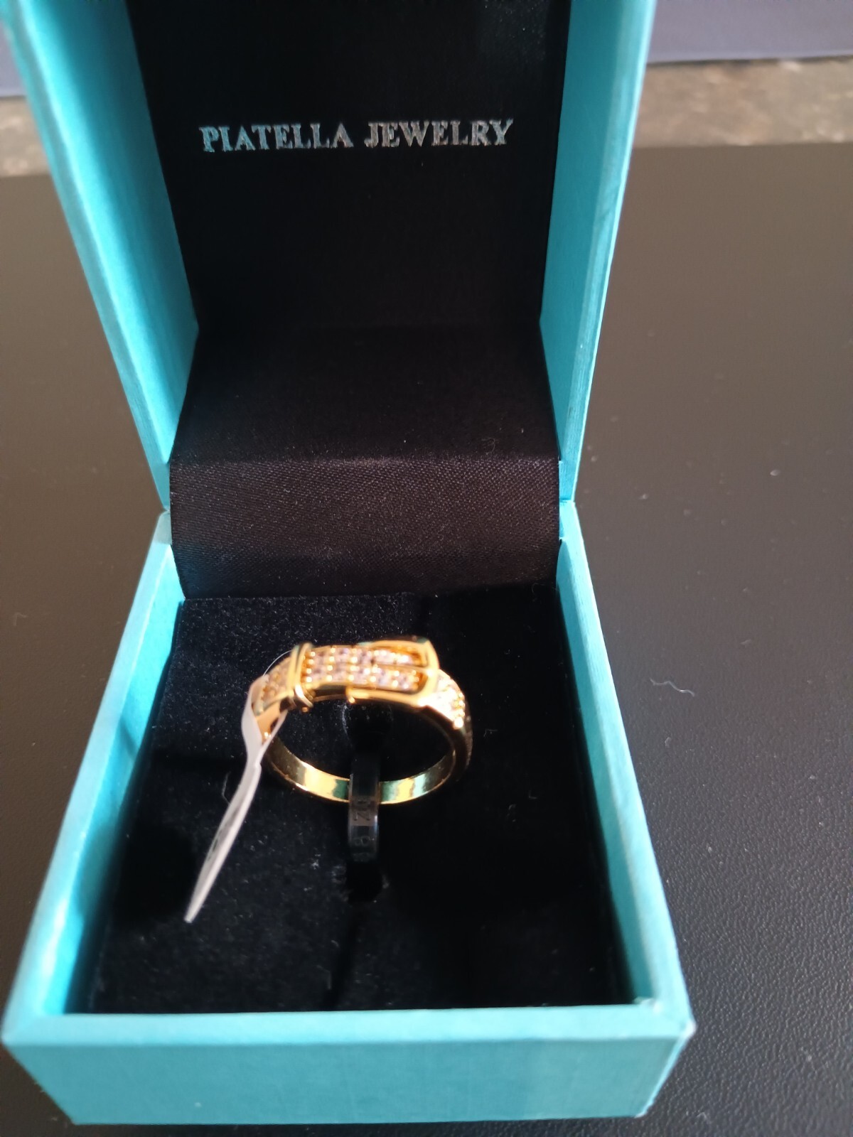 Platella Fine Jewelry Ring Zircon Buckle Band Gold Plated Pave Size 8