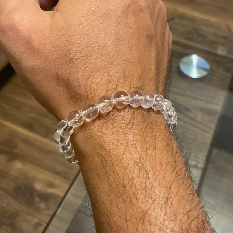 Natural Clear Quartz Bracelet Clear Crystal Stretch Bracelet Handmade Elastic