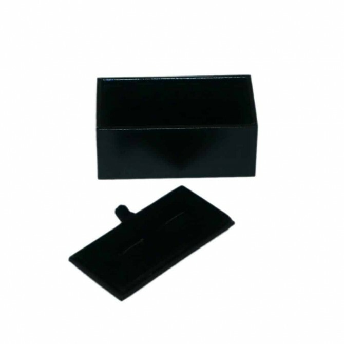 BLACK FAUX LEATHER CUFFLINKS BOX Velvet Lined Presentation Gift Case Elastic