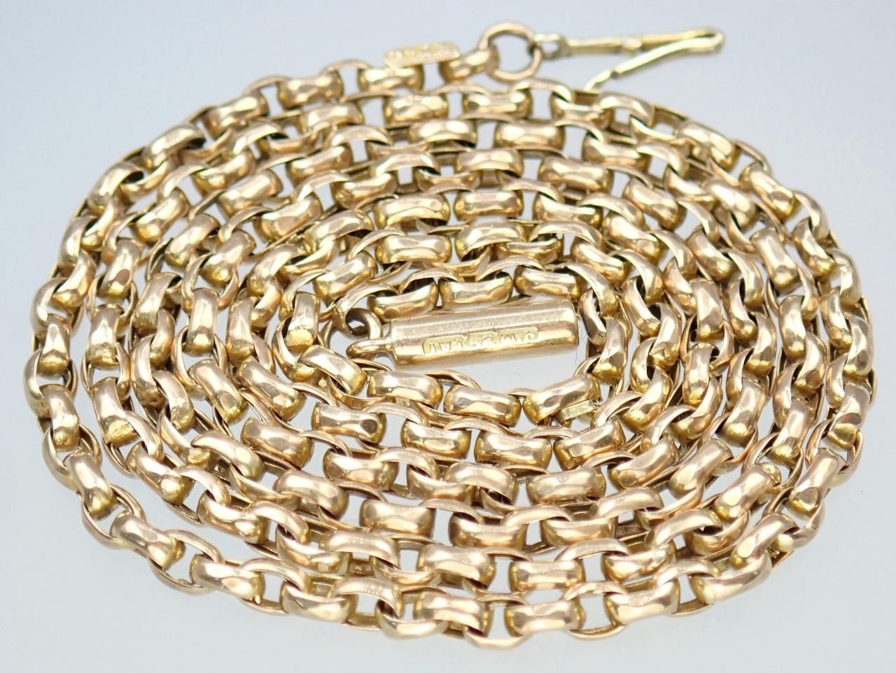 Lovely Antique Victorian 21” Solid 9K Rose Gold 2.5mm Belcher Chain Necklace
