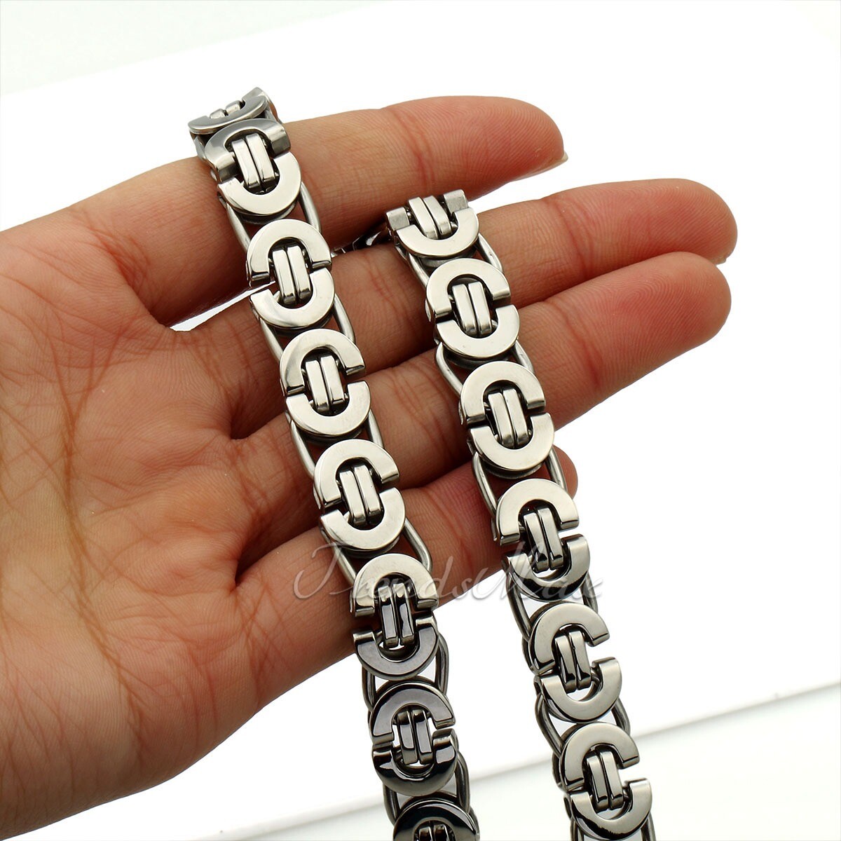 11mm Men’s Silver Flat Byzantine Chain Necklace 316L Stainless Steel 18-36″ Xmas