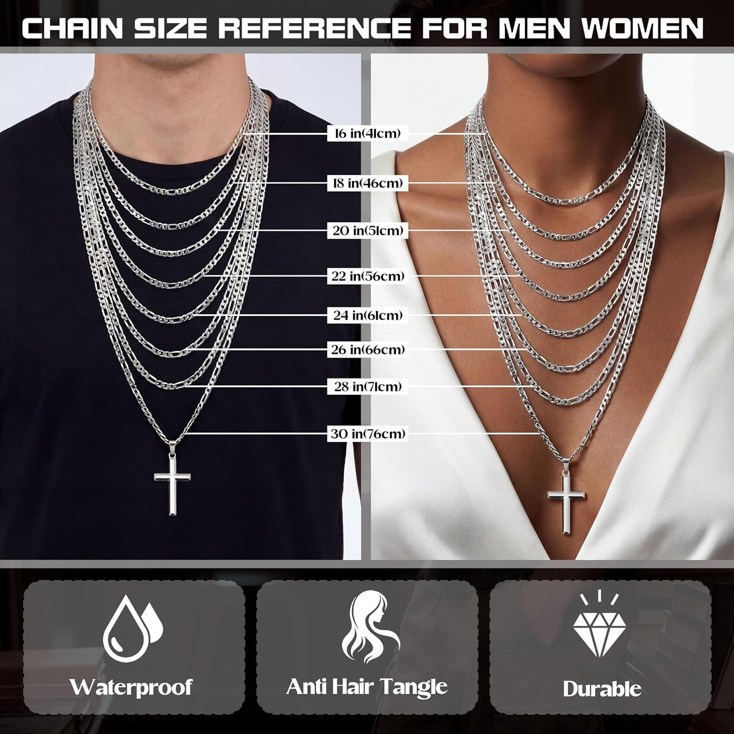 925 Sterling Silver Cross Necklace for Men Women – 5Mm Durable 316L Stainless St