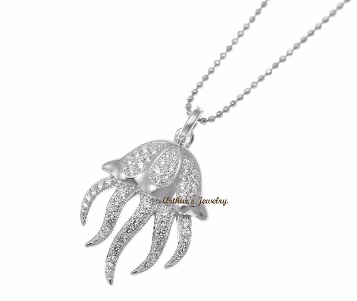 RHODIUM PLATED 925 STERLING SILVER HAWAIIAN JELLY FISH PENDANT CZ 18.25MM