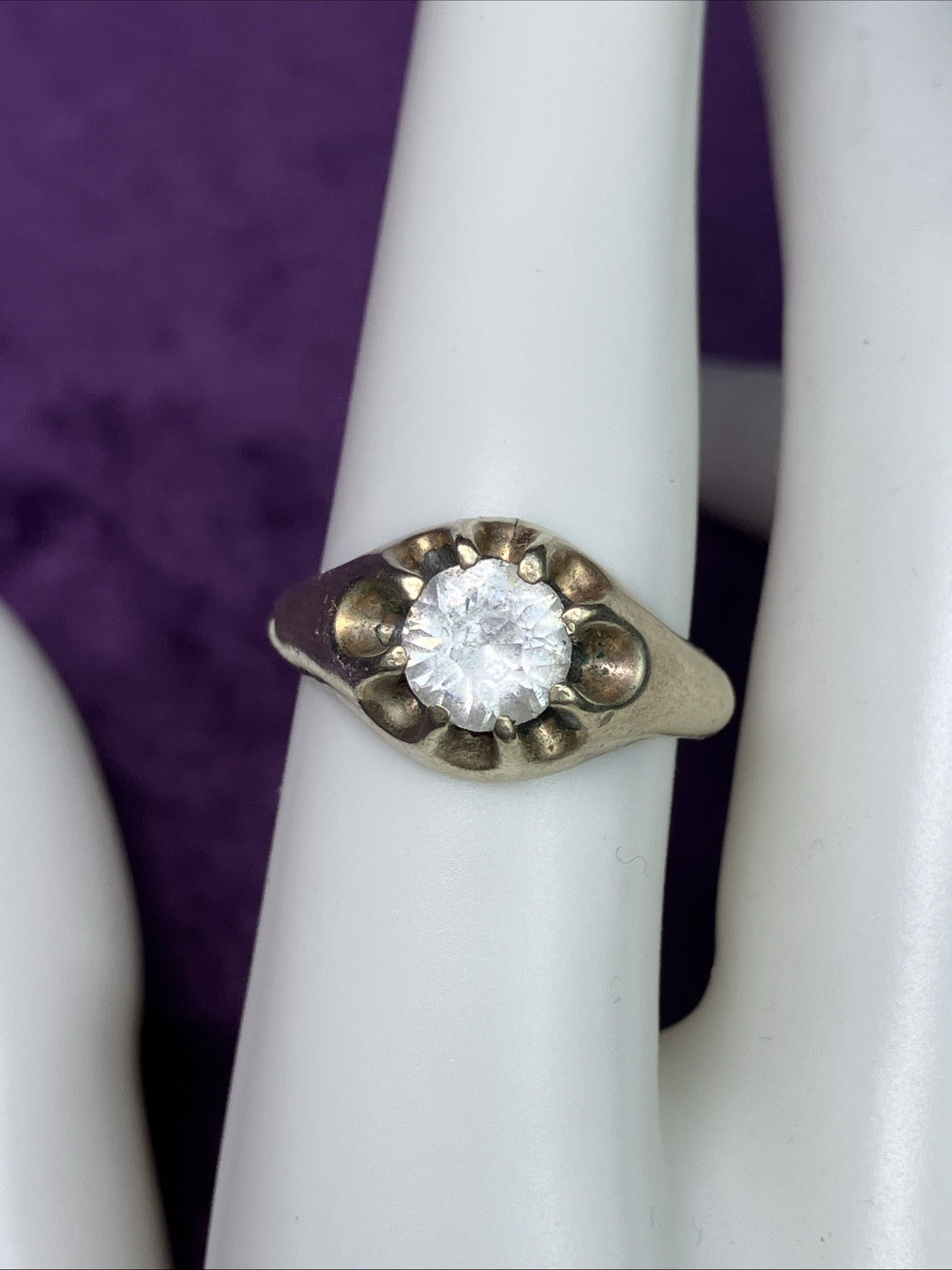 Sz 7 1/4 Belcher Buttercup Antique Victorian Style Ring Glass Costume Wedding