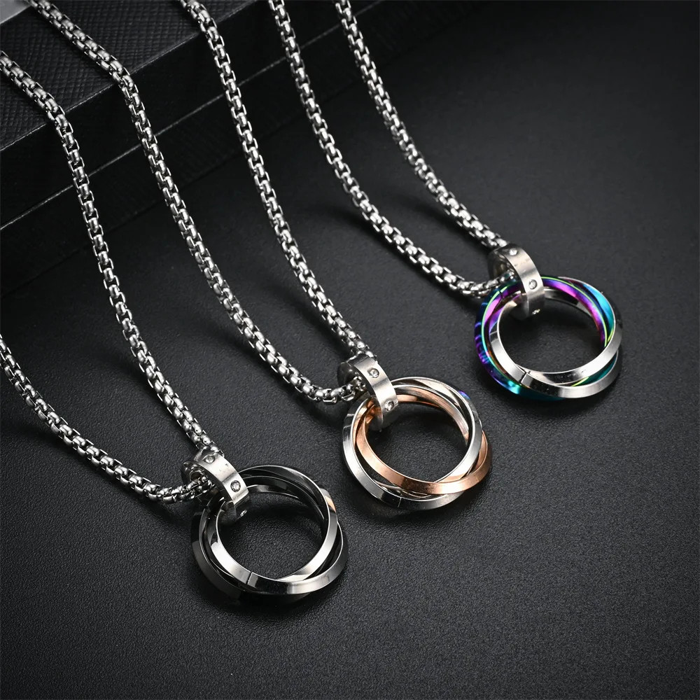 Necklace For Men Hip-hop Three-ring Titanium Steel Does Not Fade Simple Refined