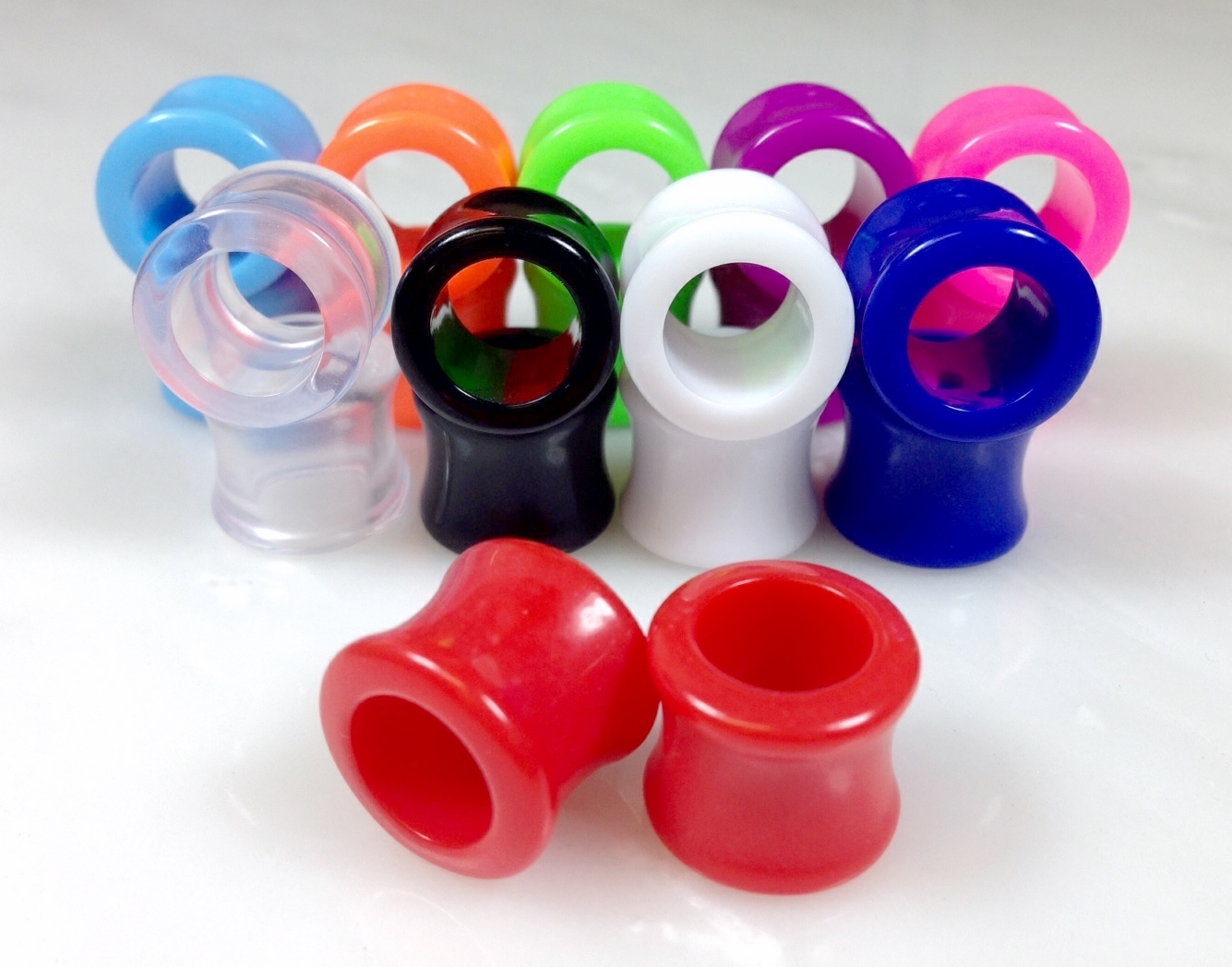 PAIR Solid Color Ear Tunnels Plugs Gauges Earlets – 3mm through 30mm available