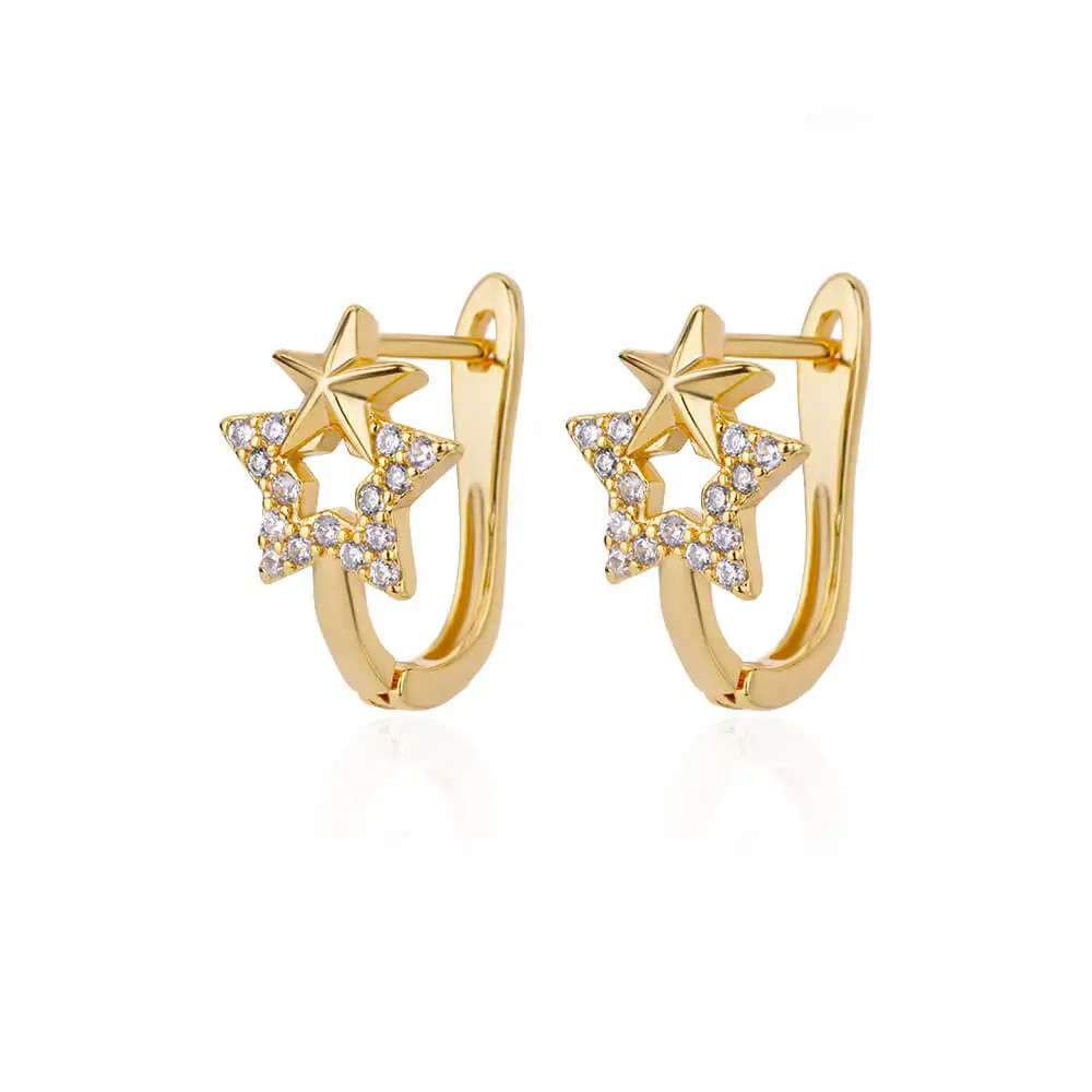 Huggie Hoop Earrings Women Gold Stainless Steel CZ Trendy Snowflake Flower