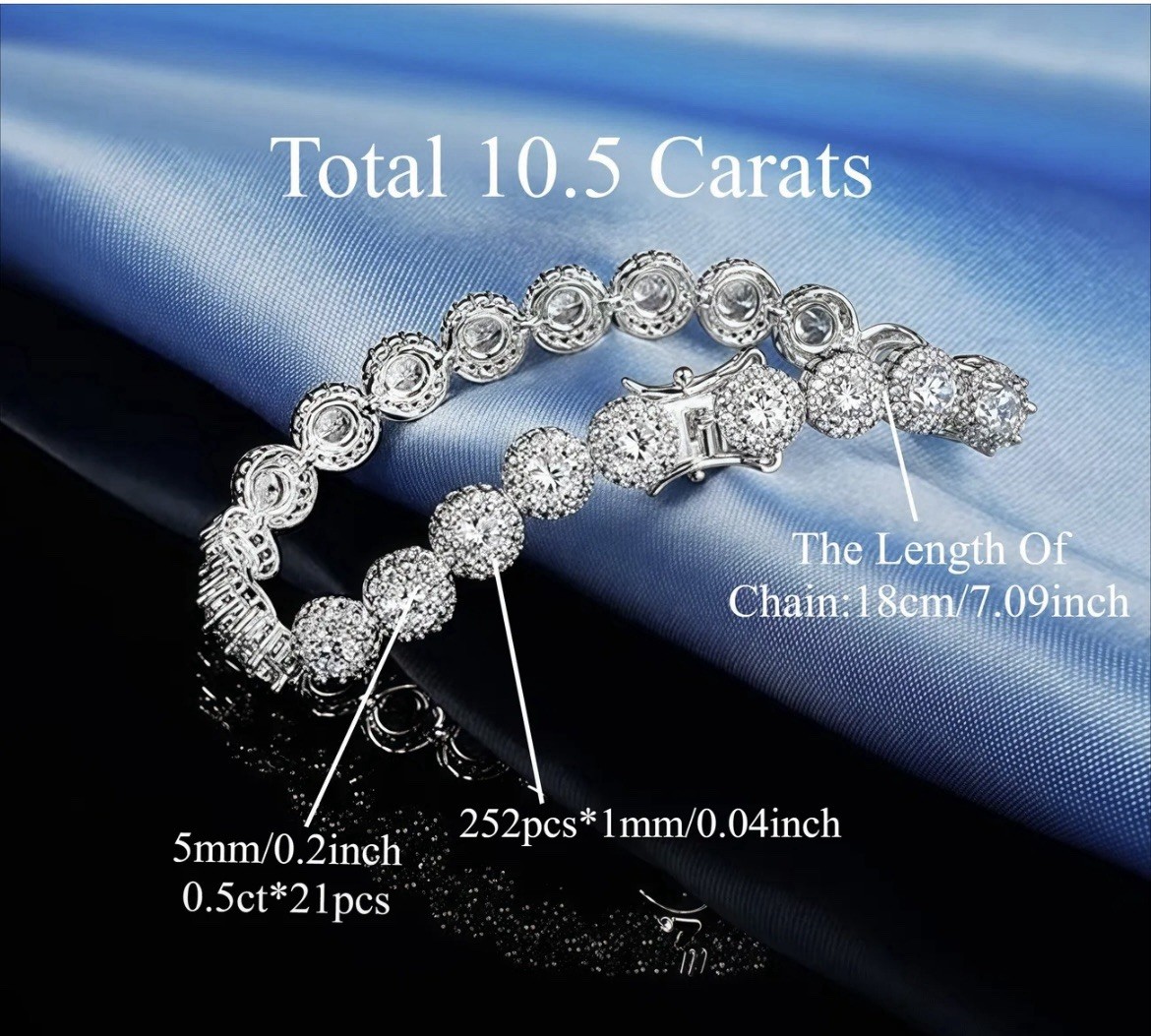 Full Moissanite Tennis Bracelet, VVS/Color D, S925