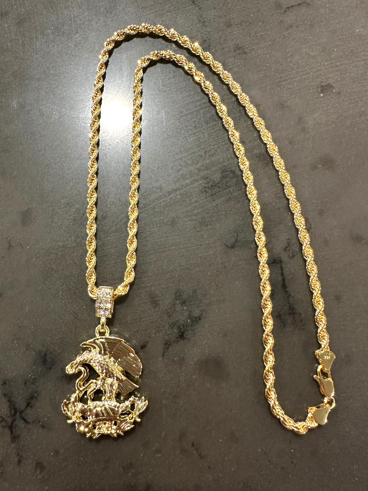 Custom Men’s 14k Gold Stamp Rope Eagle Snake 24 Inches ” 4mm Plated Necklace