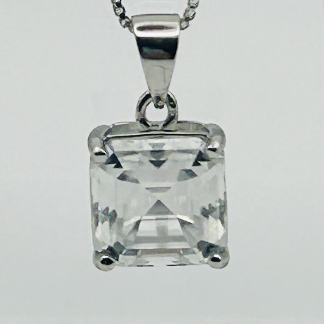 Sterling Silver Asscher-Cut Moissanite Pendant
