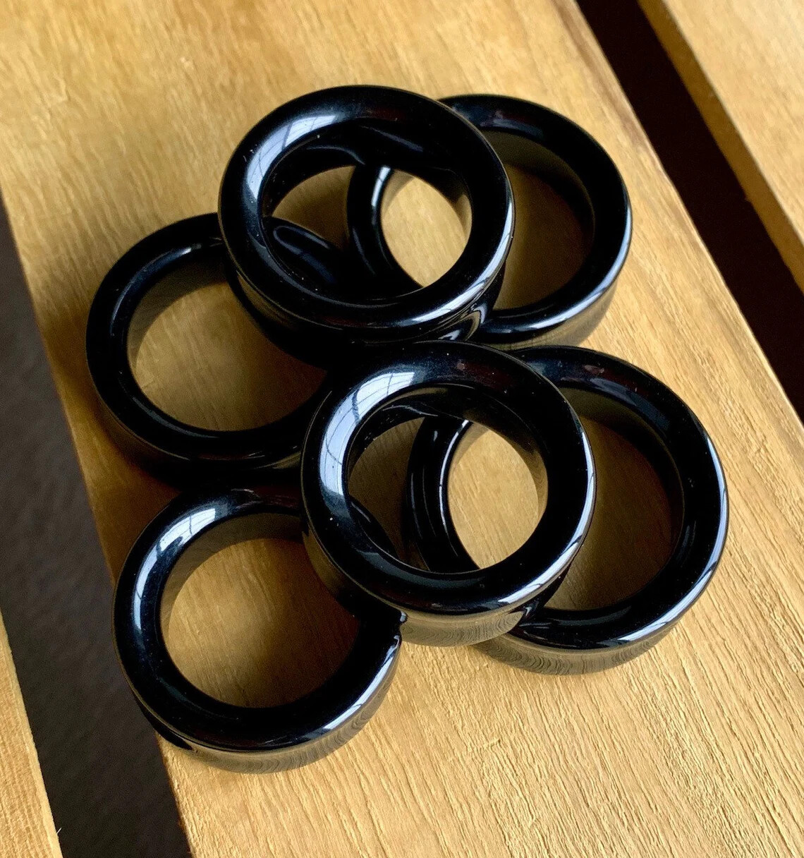 PAIR Black Agate Organic Stone Tunnels Double Flare Plugs Earlets Gauges