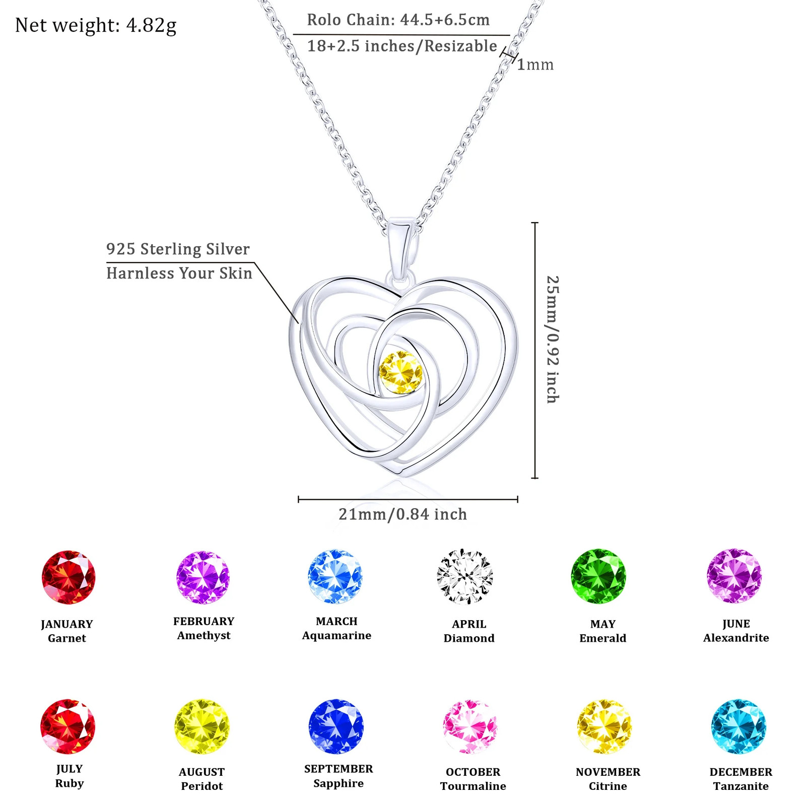 S925 Sterling Silver Plated Love Heart Necklaces for Women Girls CZ November Bir