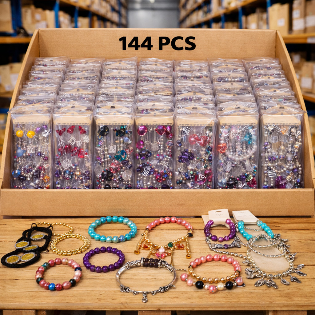 144 Pcs Wholesale Jewelry Bundle Beaded Bracelets Charm Bracelets Bulk Closeout